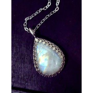 Sterling silver moonstone crystal necklace rainbow 925 handmade crown gothic